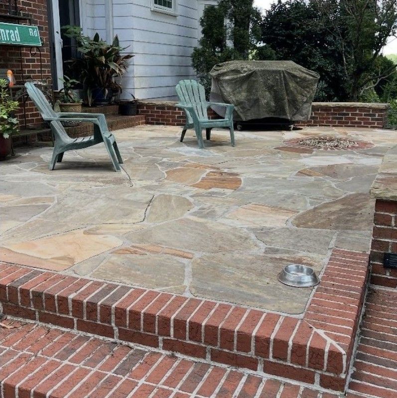 Flagstone patio after pressure washing